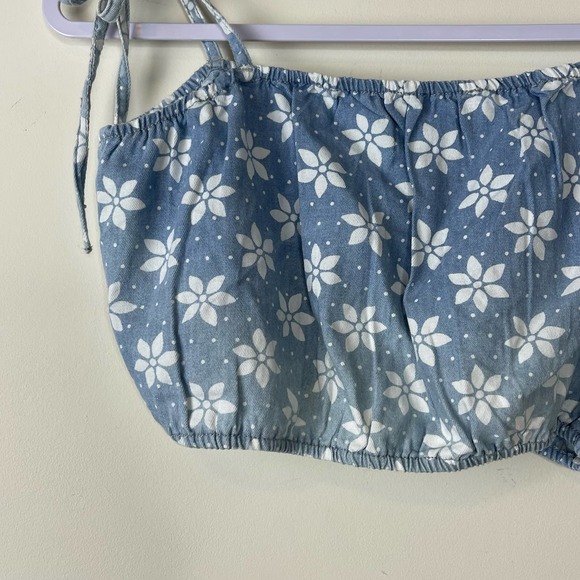 Billabong X Wrangler Blue Perfect Pair Tie Strap Floral Denim Crop Top NWT Large - Picture 6 of 8
